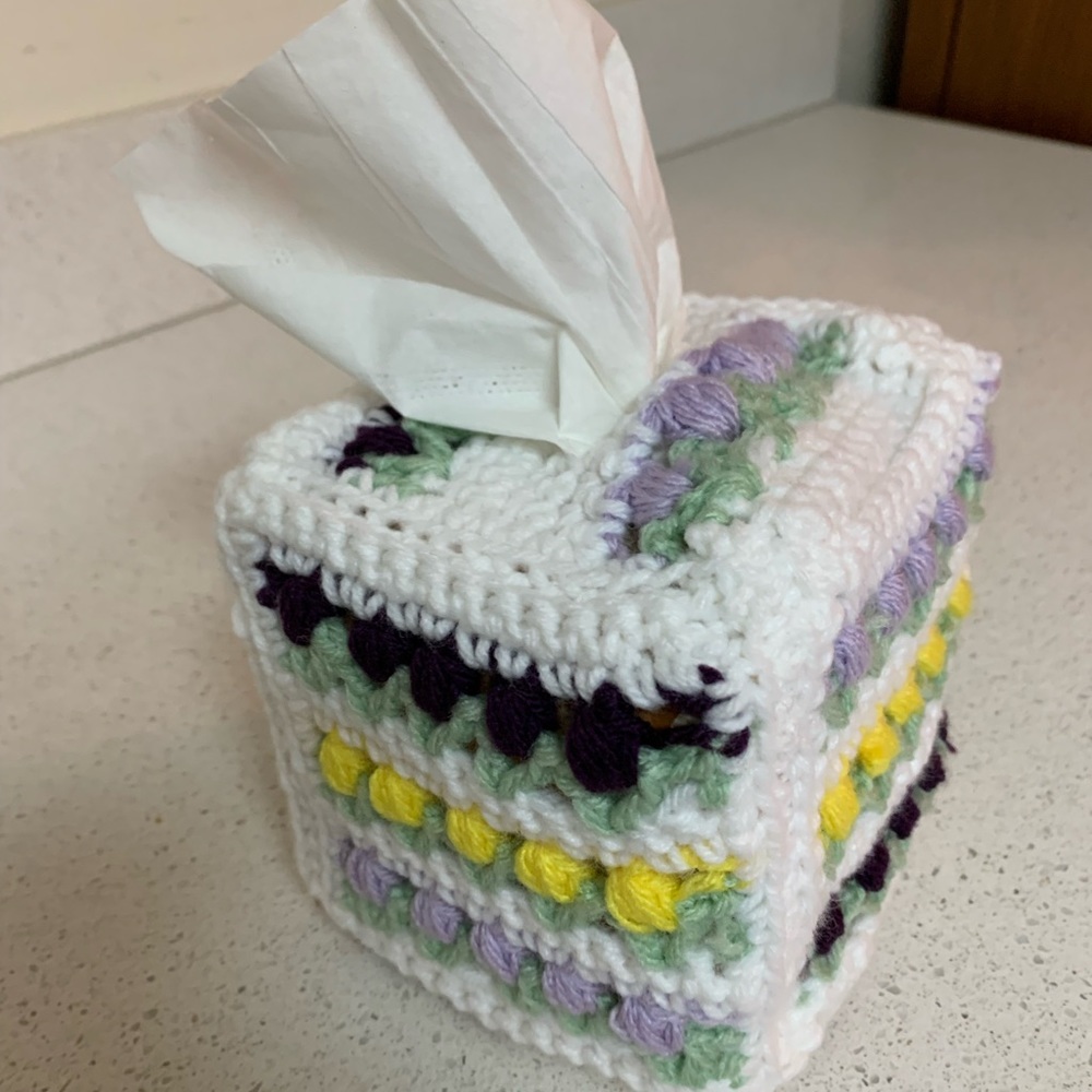 Tulip Flowers Purple Lavender Yellow Tissue Box Cover Cozy New Handmade Crochet